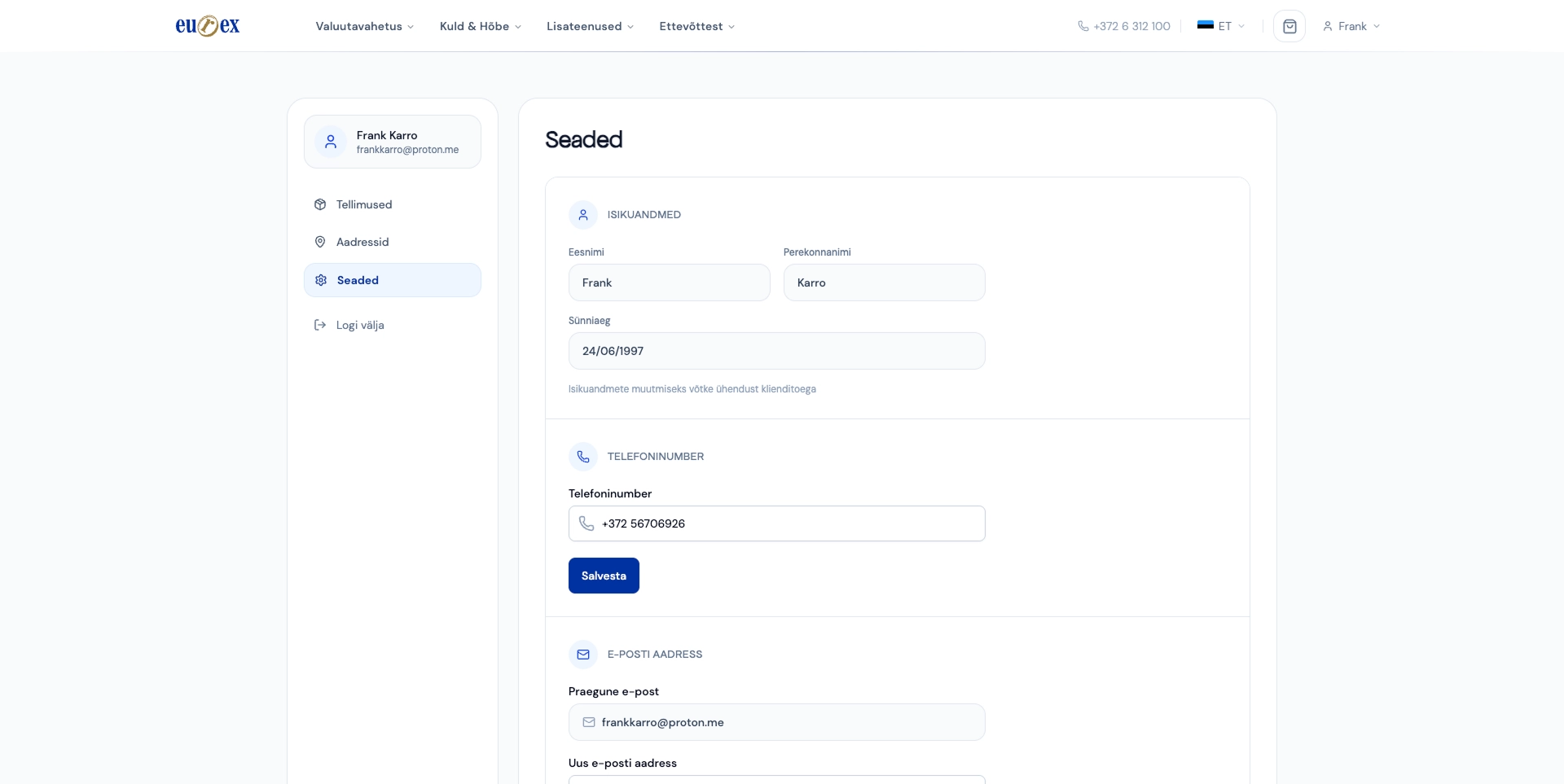 Eurex Capital ekraanitõmmis 3